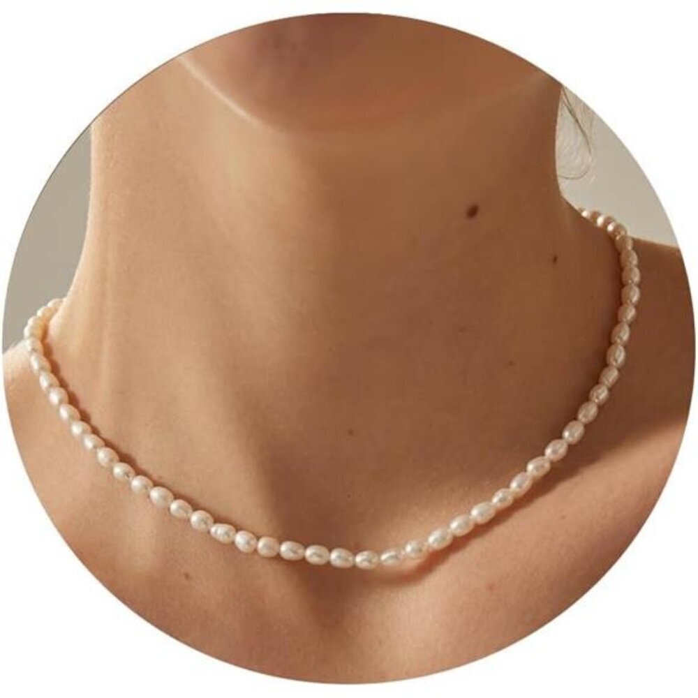 14K Gold Plated Freshwater Pearl Necklaces for Women Teens Dainty Small 4mm